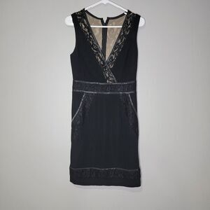 Nichole Miller Womens Black V Neck Lace Accent‎ Size 6 Dress